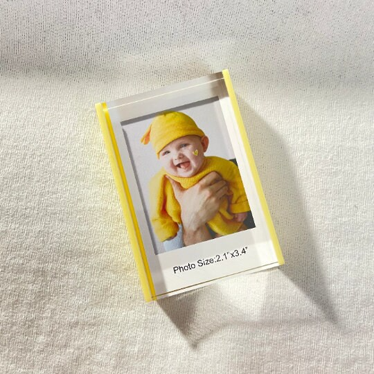 CUSTOM INSTAX PRINT Inside Clear Acrylic Glass Frame Stand Yellow