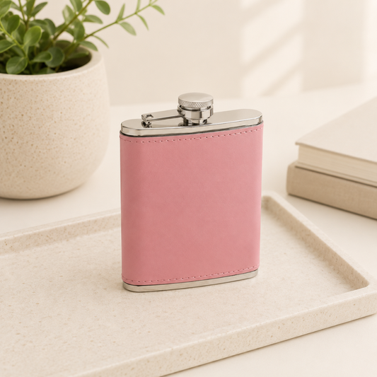 Leatherette Flask, Pink 8 oz