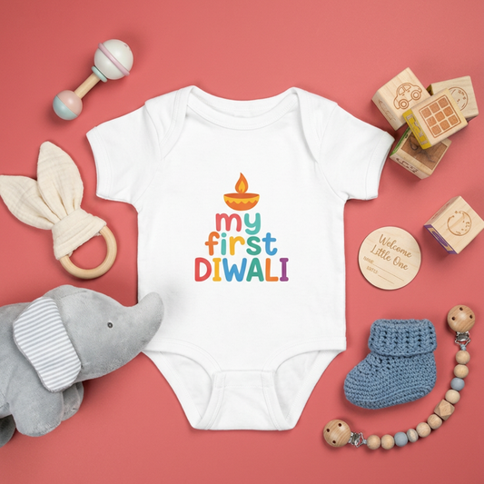 "My First Diwali" Baby Onesie - White