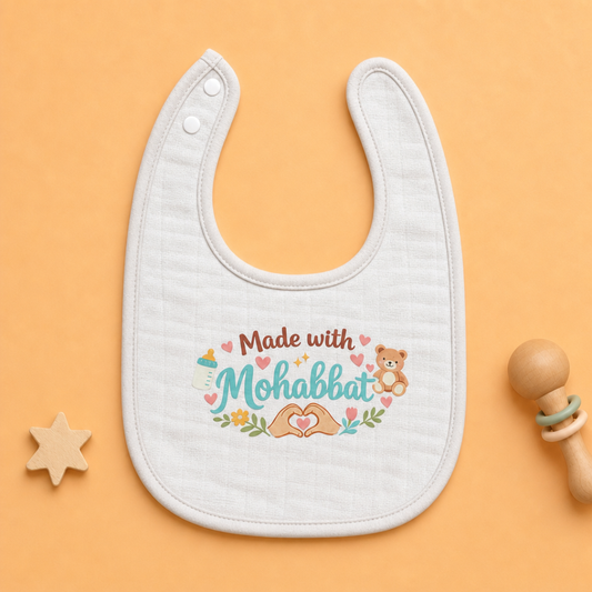 "Made with Mohabbat" Baby Bib - White