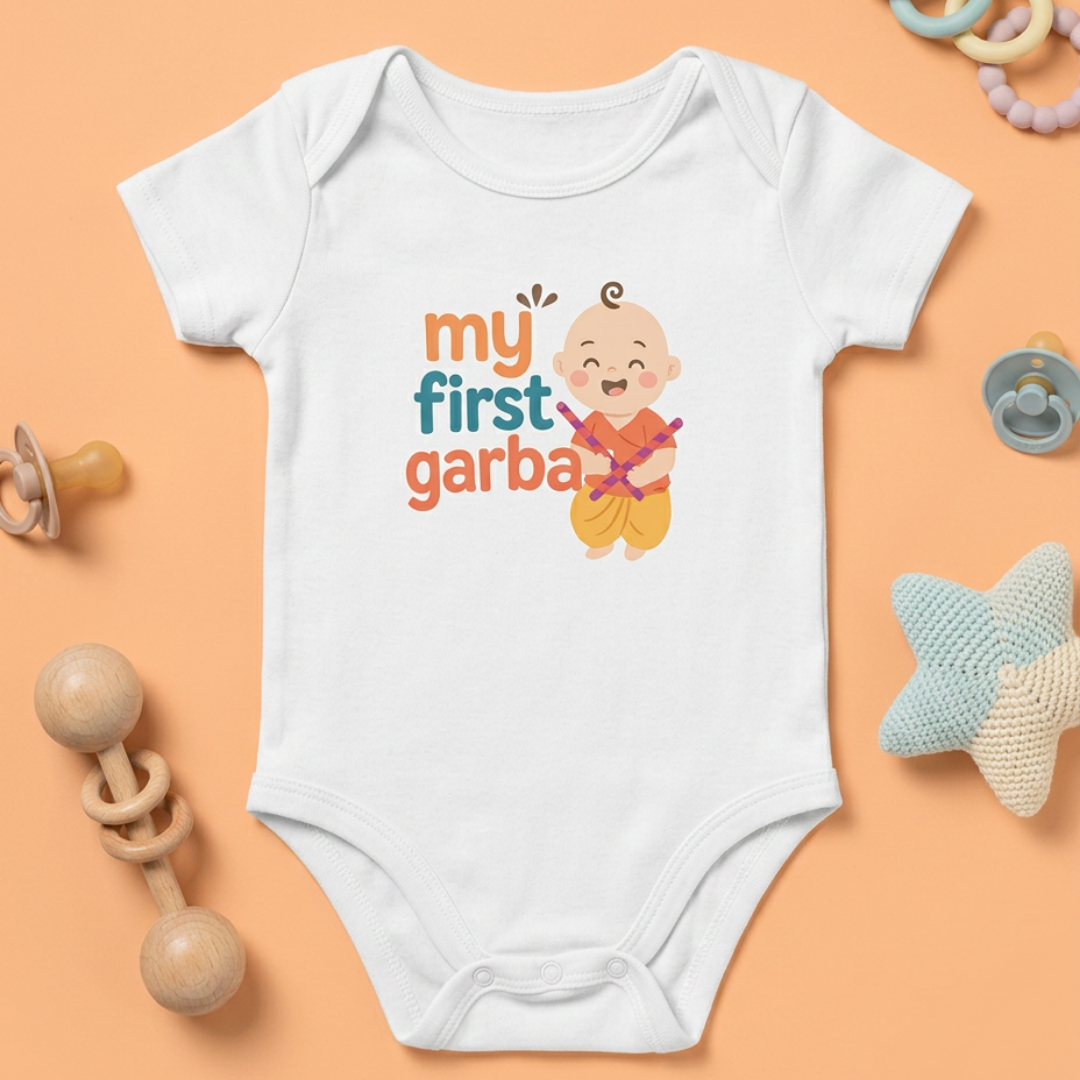 "My First Garba" Baby Onesie - White