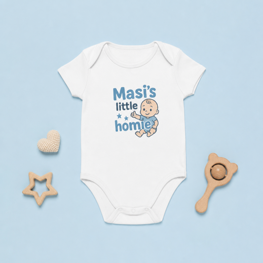 "Masi's Little Homie" Baby Onesie - White