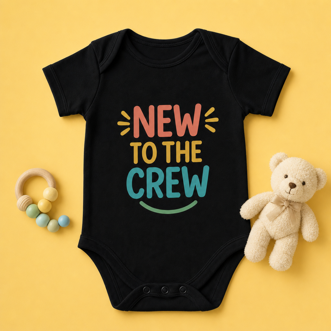 “New to the Crew” Baby Onesie – Black