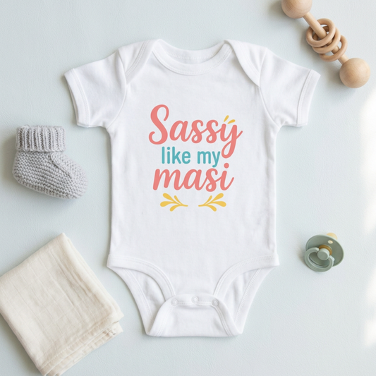 "Sassy Like My Masi" Baby Onesie - White