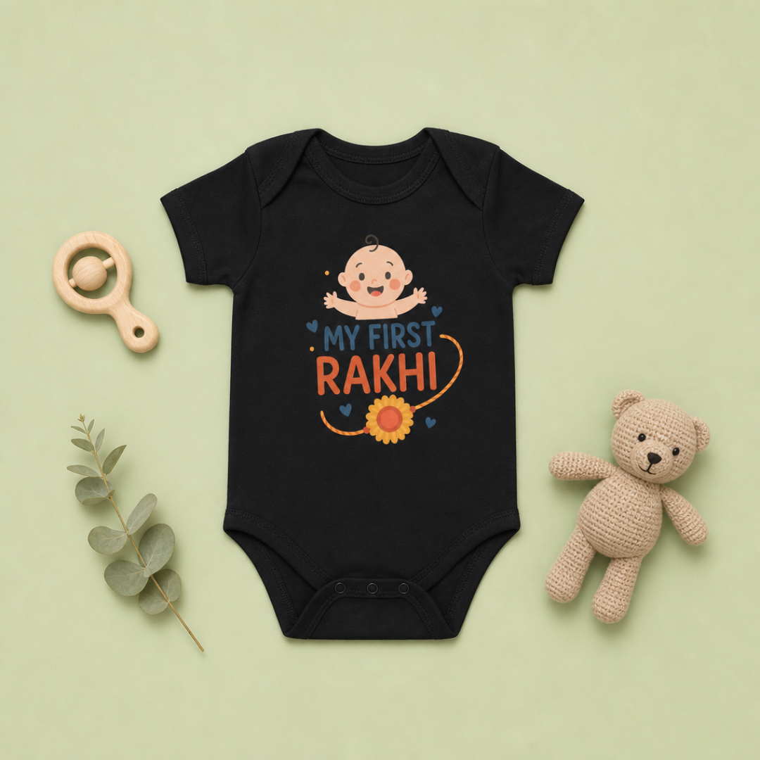 "My First Rakhi" Baby Onesie - Black
