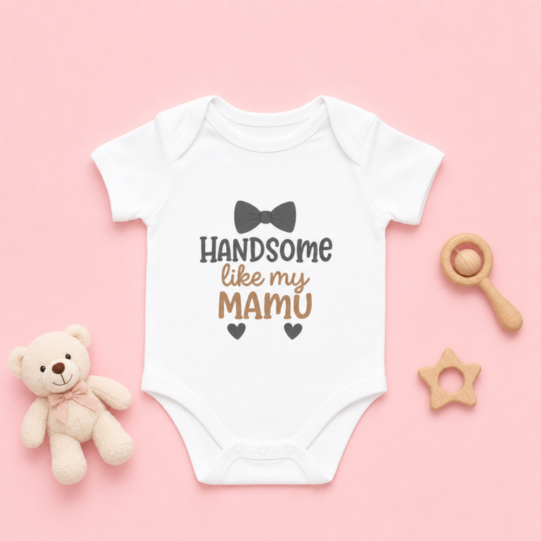 "Handsome Like My Mamu" Baby Onesie - White