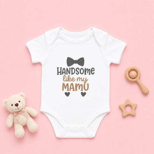 "Handsome Like My Mamu" Baby Onesie - White