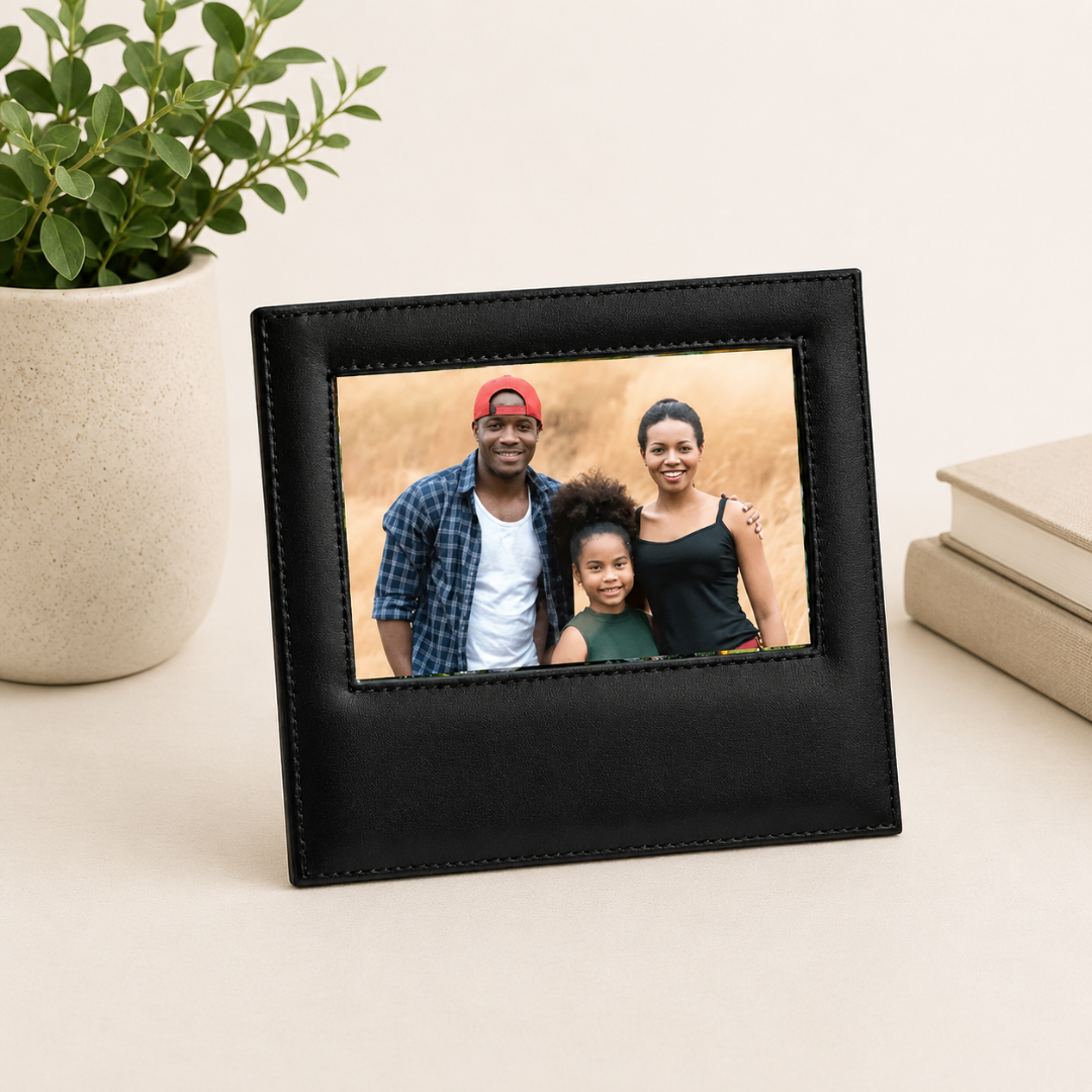 Black Leather Frame Holds 4" X 6" Photo