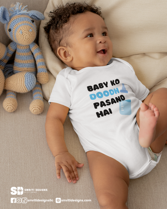 "Baby Ko Doodh Pasand Hai" Onesie - White