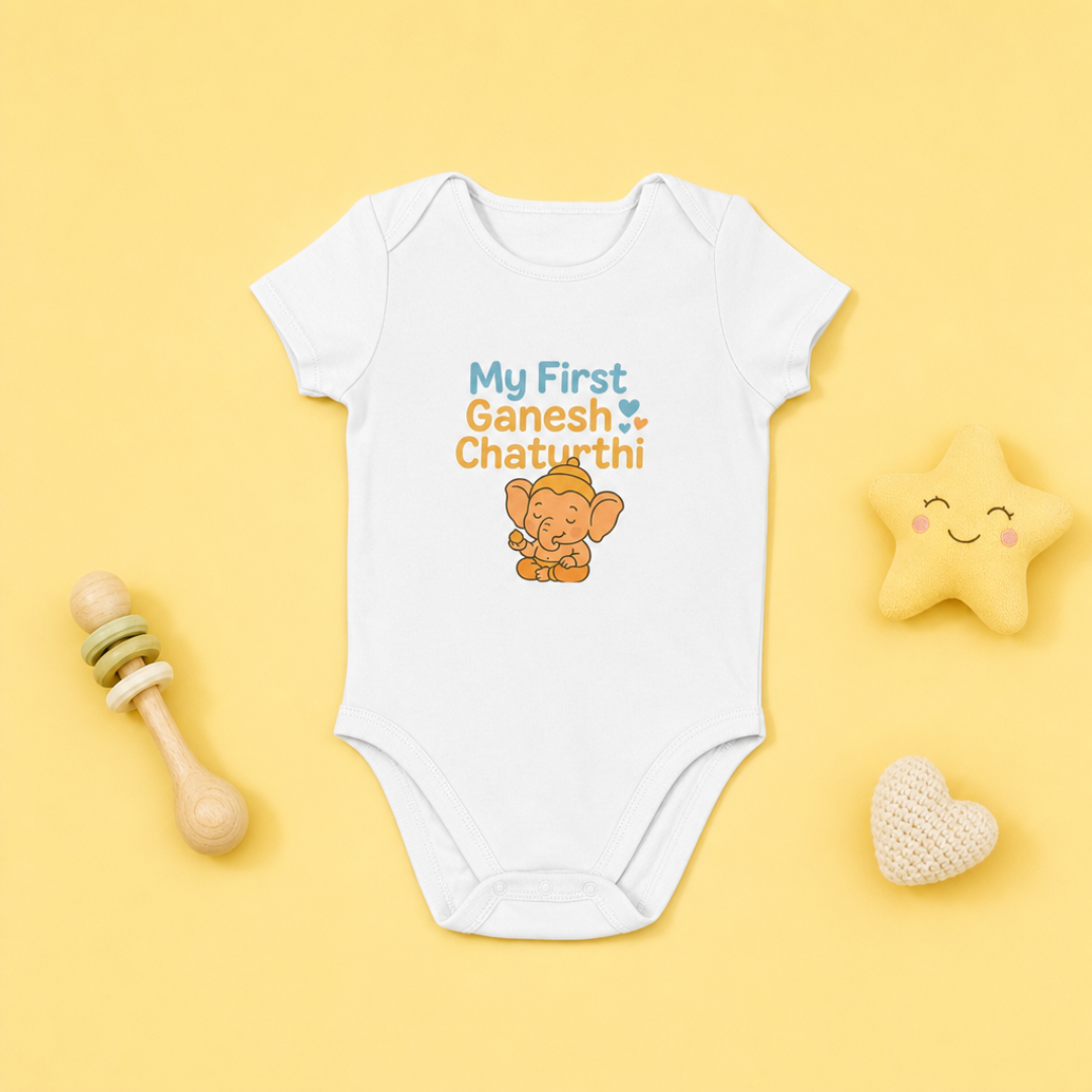 "My First Ganeshi Chaturi" Baby Onesie - White
