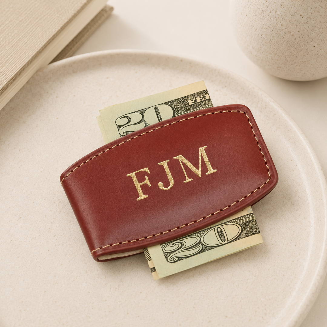 Brown Leather Money Clip - Gift For Him