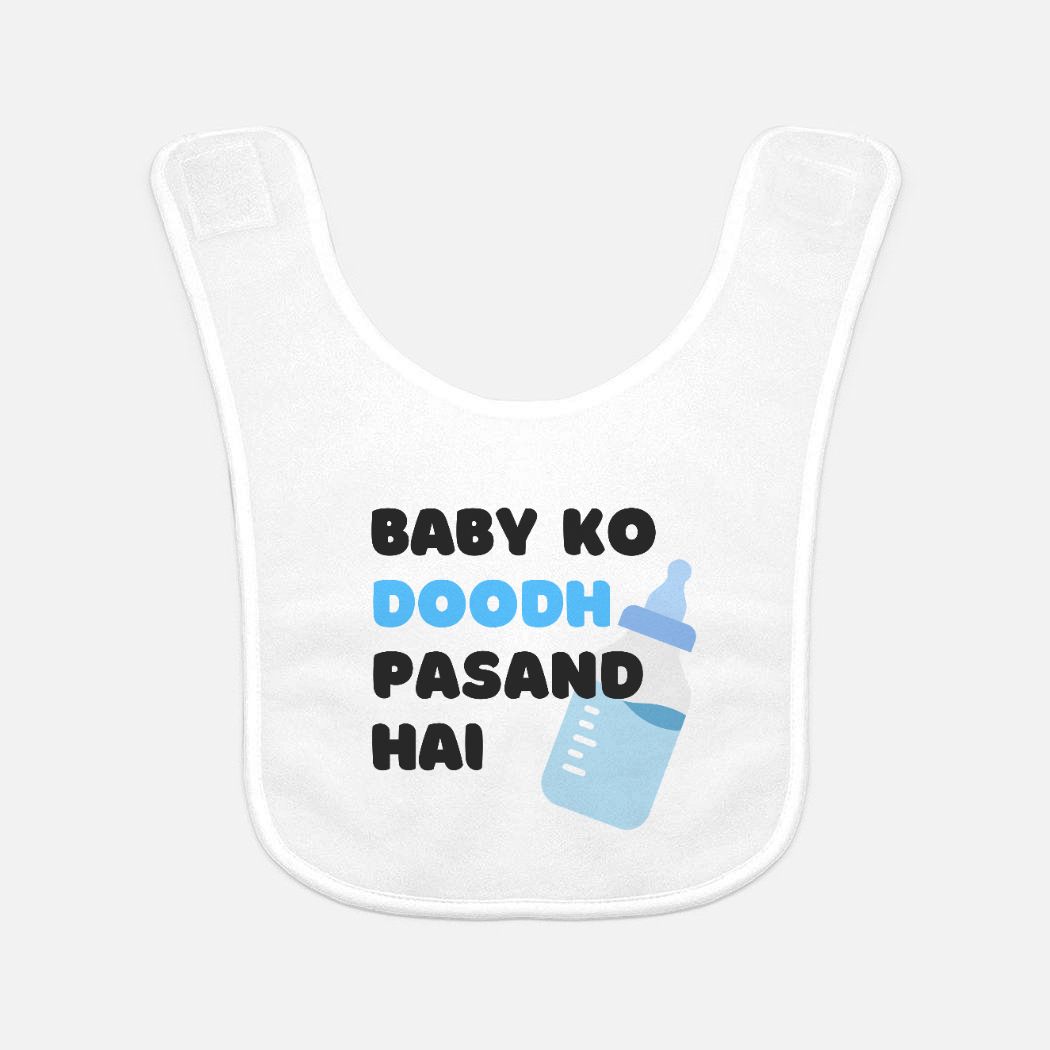 Baby Ko Doodh Pasand Hai Blue Baby Bib