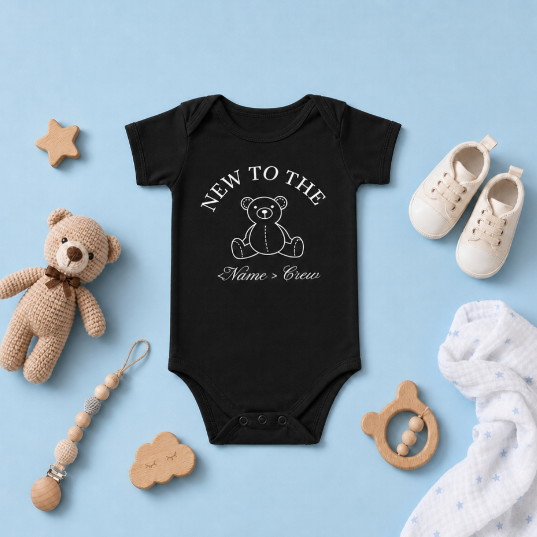 "New to the [Name] Crew" Baby Onesie - Black