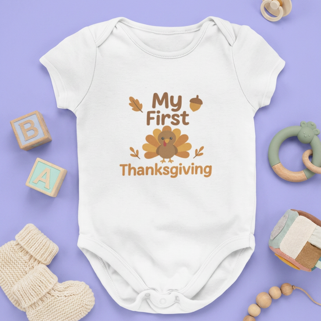 "My First Thanksgiving" Baby Onesie - White