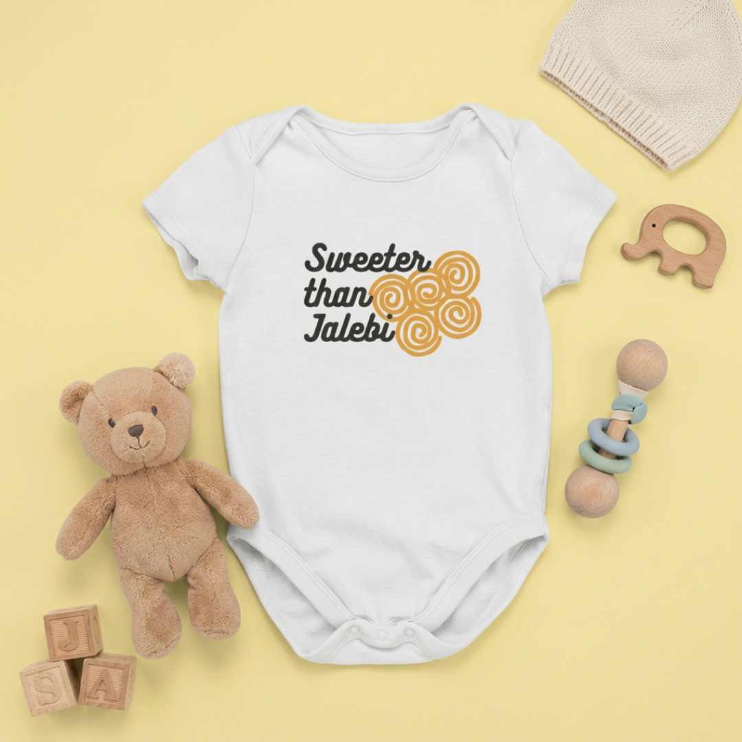 "Sweeter than Jalebi" Baby Onesie - White