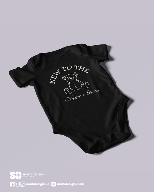 "New to the [Name] Crew" Baby Onesie - Black
