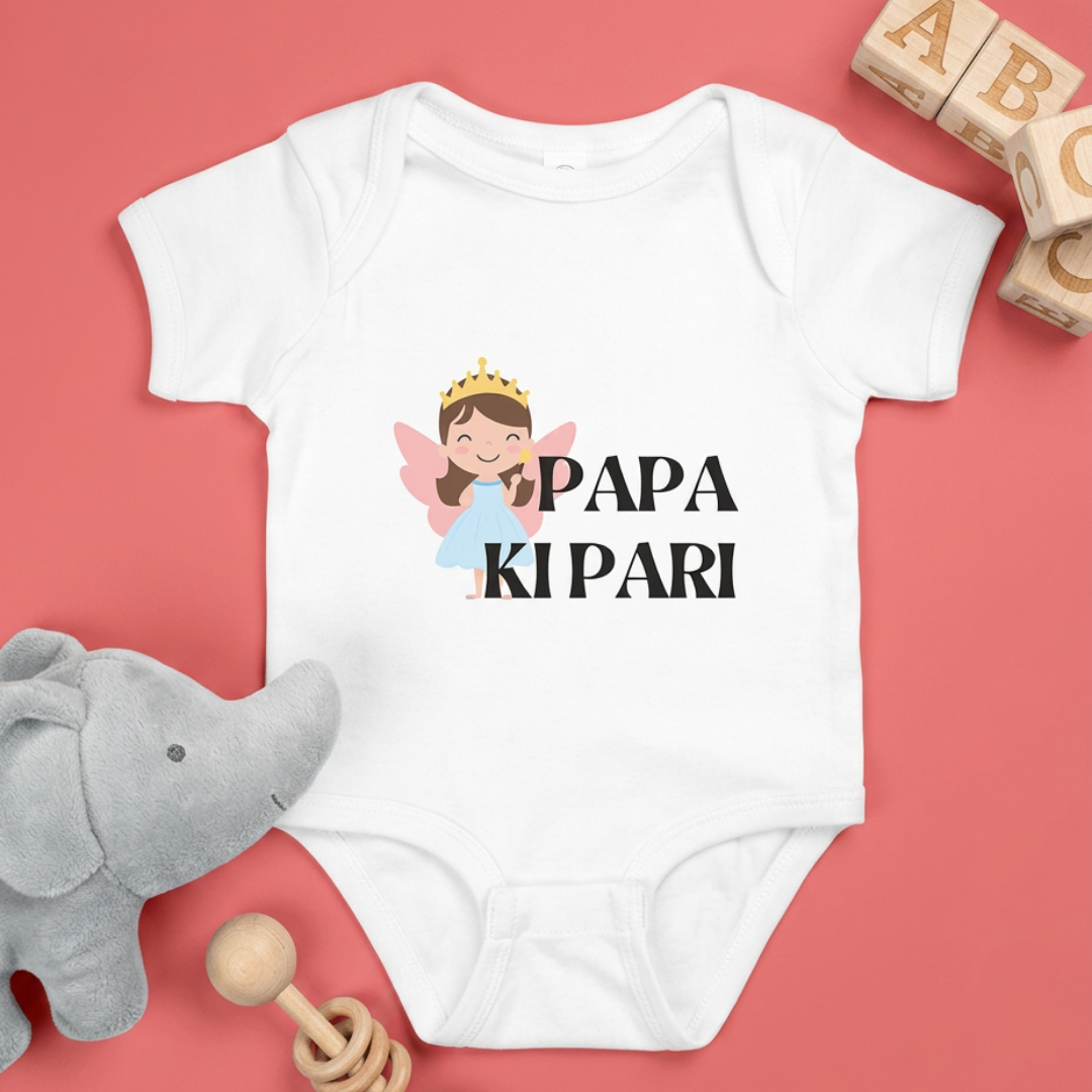 "Papa Ki Pari" Baby Onesie - White