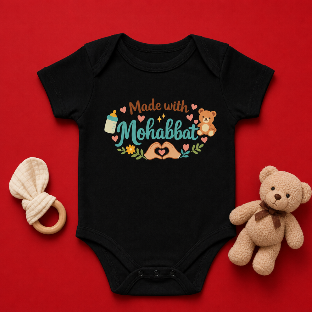 “Made with Mohabbat” Baby Onesie (Newborn) – Black