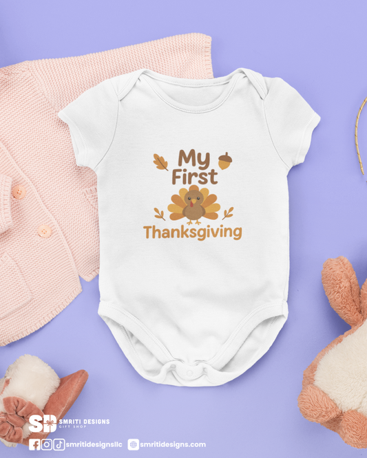 "My First Thanksgiving" Baby Onesie - White