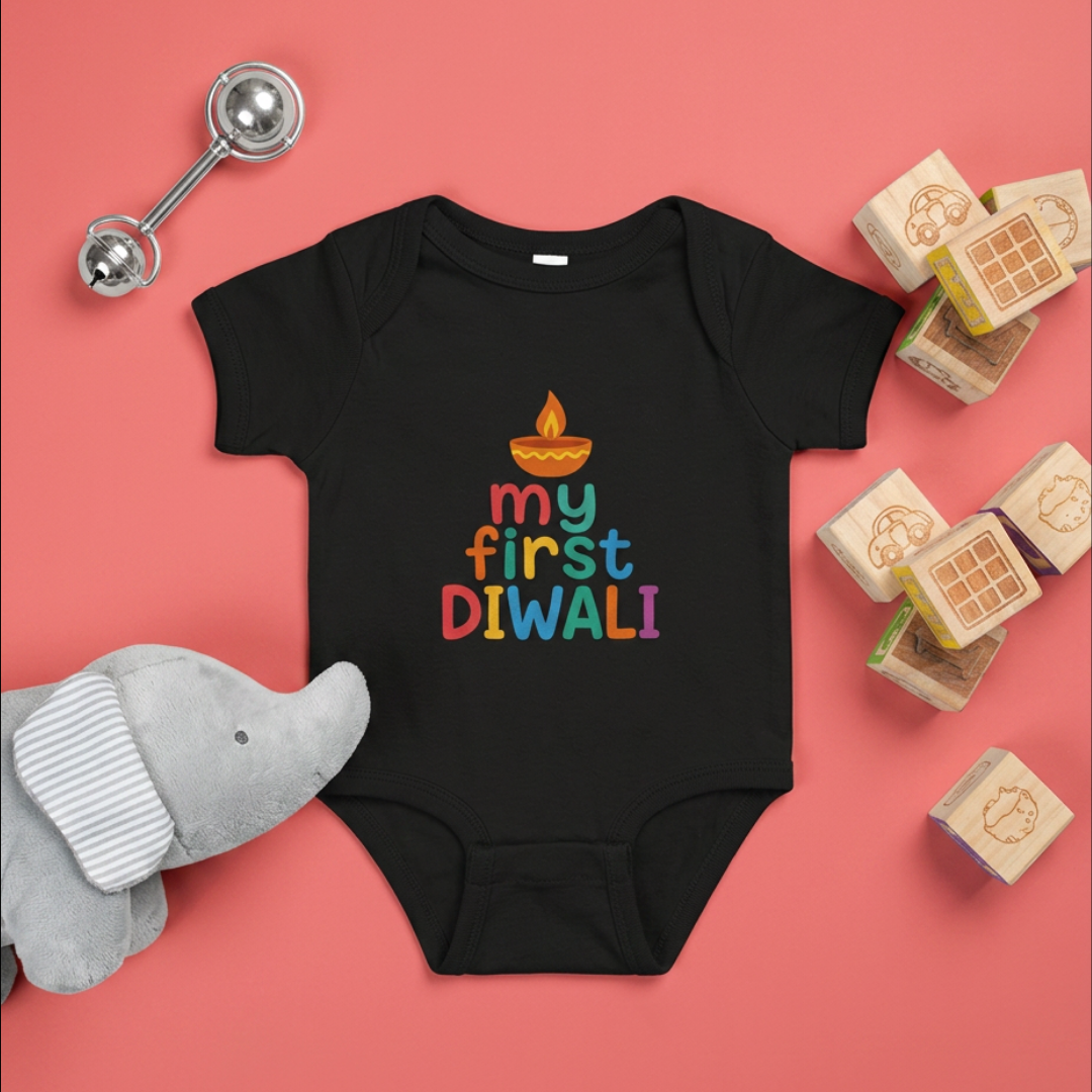 "My First Diwali" Baby Onesie - Black