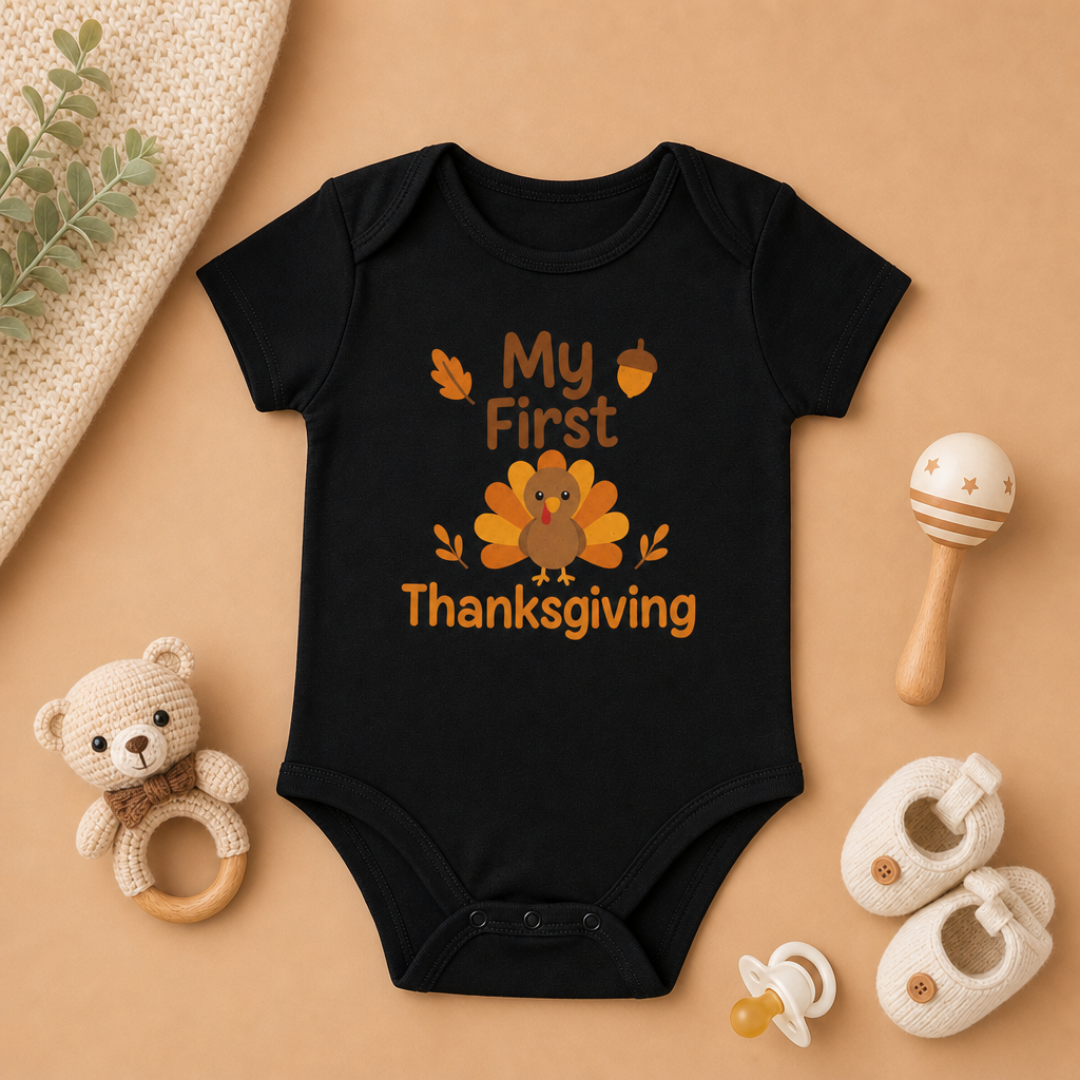 "My First Thanksgiving" Baby Onesie - Black
