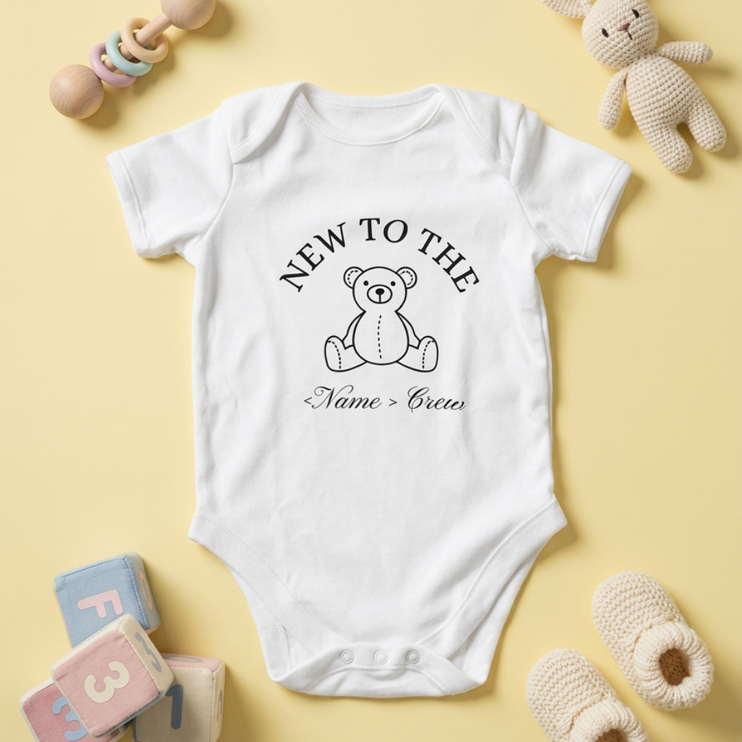 "New to the [Name] Crew" Baby Onesie - White