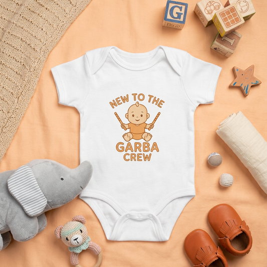 "New to the Garba Crew" Baby Onesie - White
