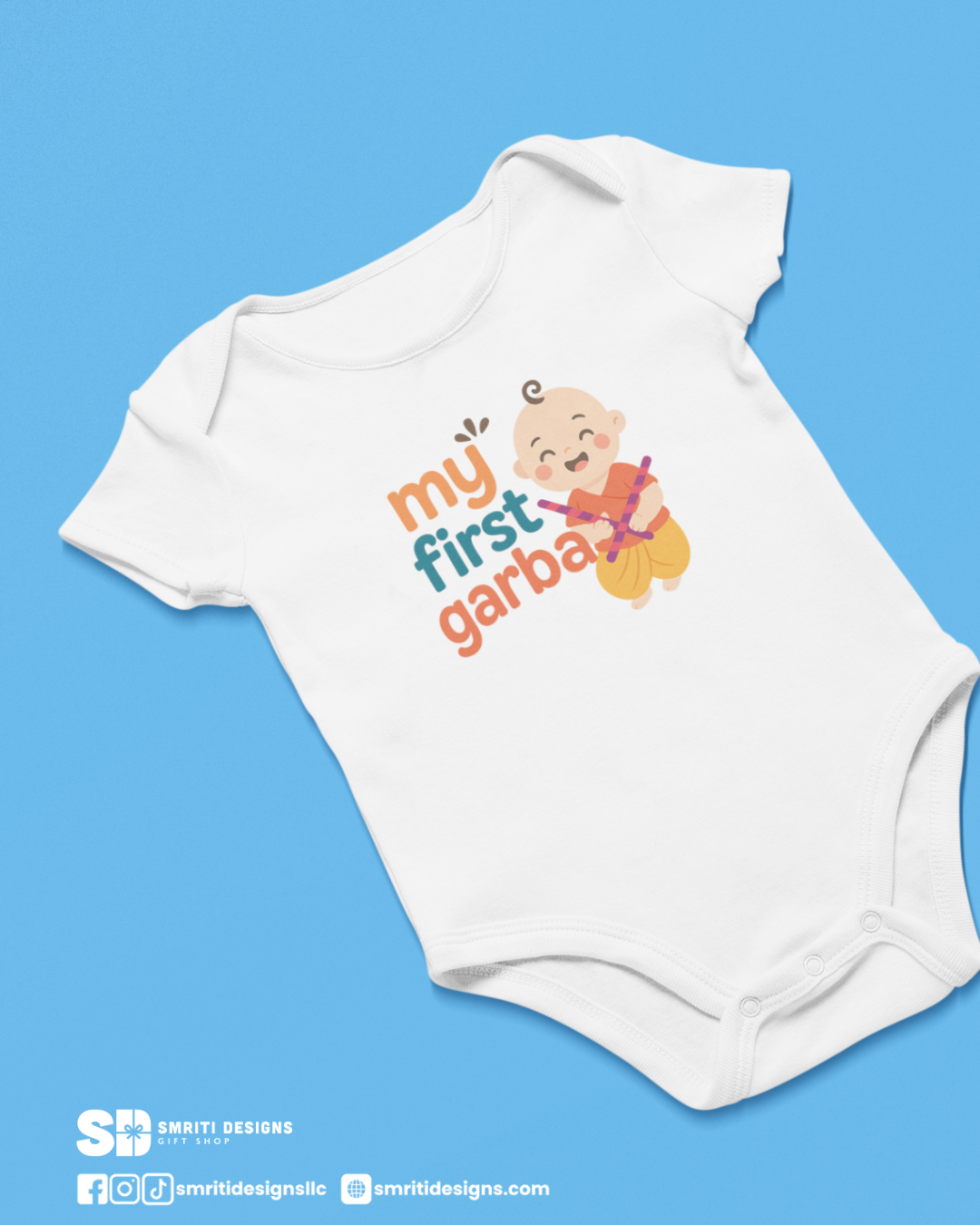 "My First Garba" Baby Onesie - White