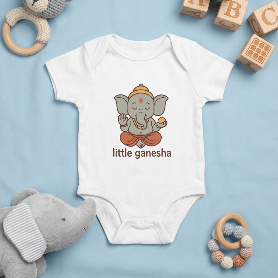 "Little Ganesha" Baby Onesie - White