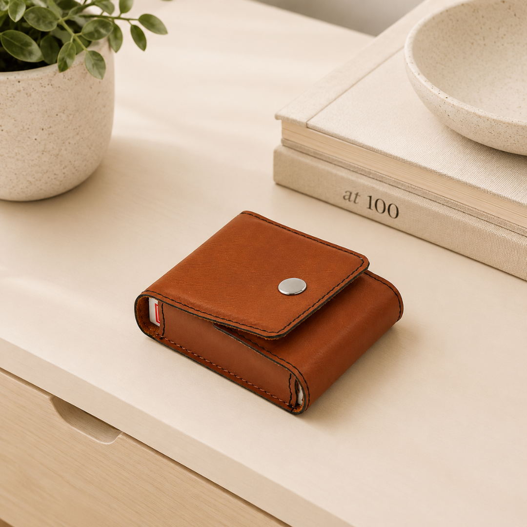 Leatherette Playing Cards Case, Caramel 3.75"