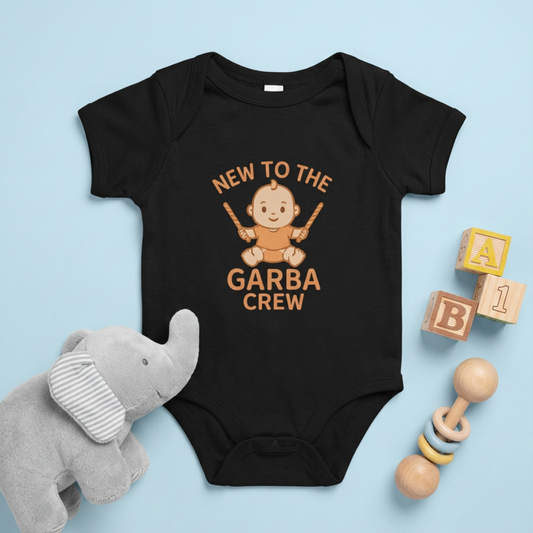 "New to the Garba Crew" Baby Onesie - Black