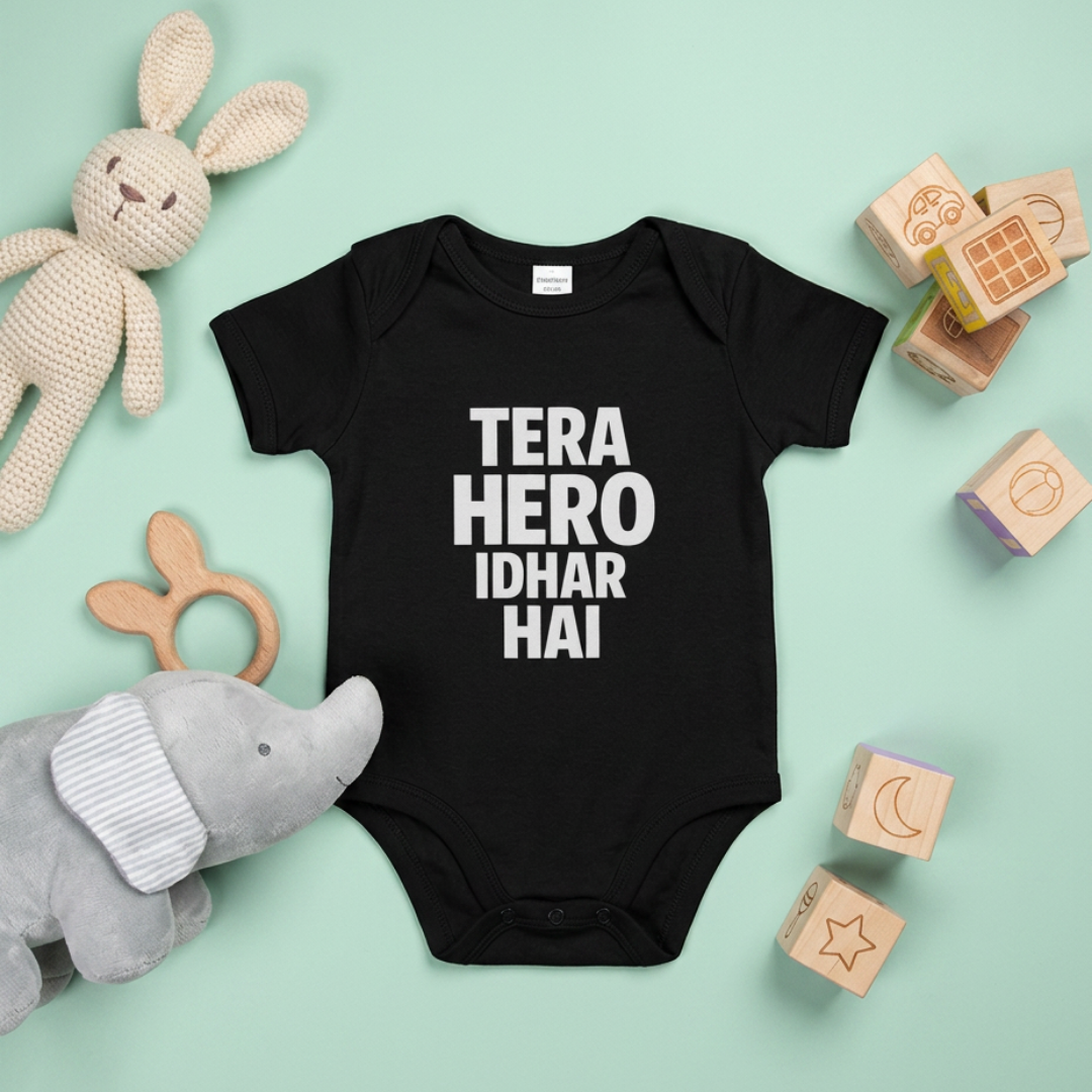 "Tera Hero Idhar Hai" Baby Onesie - Black