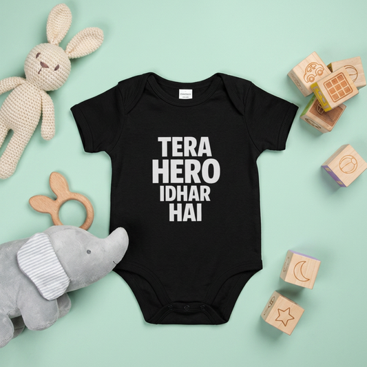 "Tera Hero Idhar Hai" Baby Onesie - Black