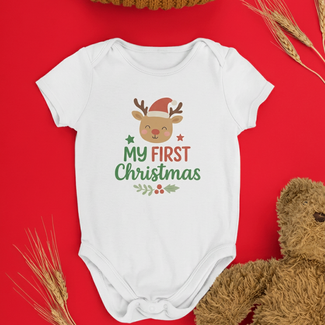 "My First Christmas" Baby Onesie - White