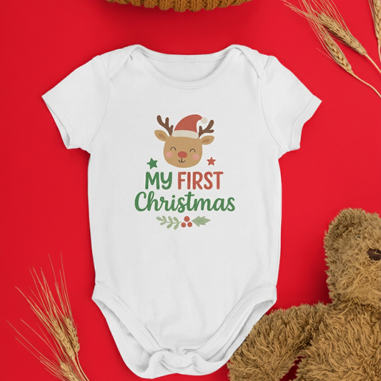 "My First Christmas" Baby Onesie - White