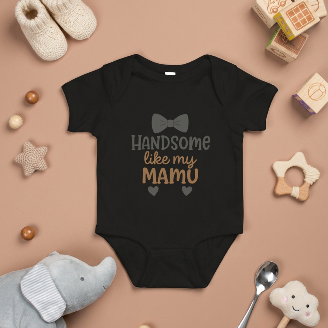 "Handsome Like My Mamu" Baby Onesie - Black