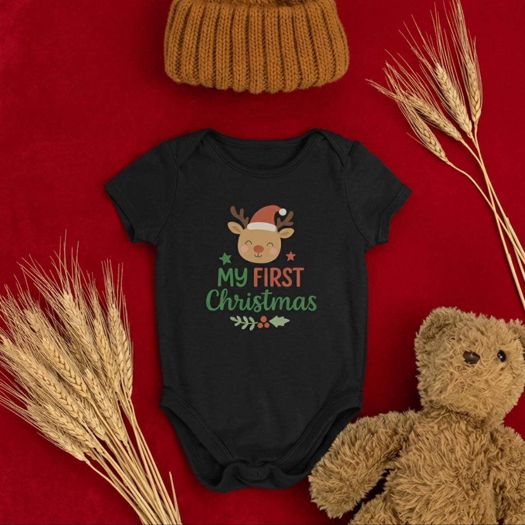 "My First Christmas" Baby Onesie - Black