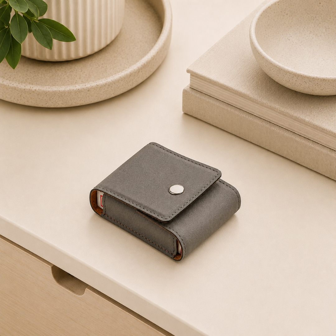 Leatherette Playing Cards Case, Grey 3.75"