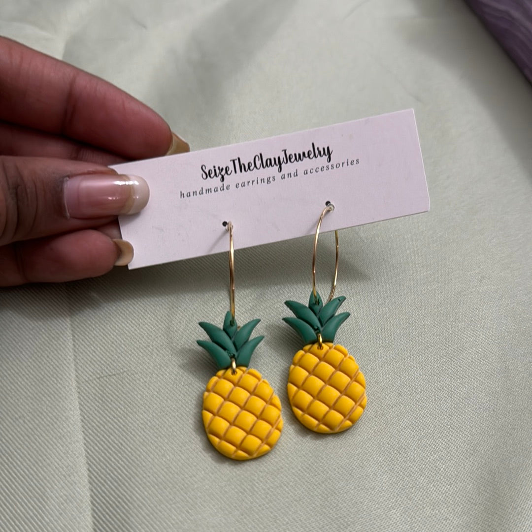 Pineapple Clay Earrings - Large, Hoop