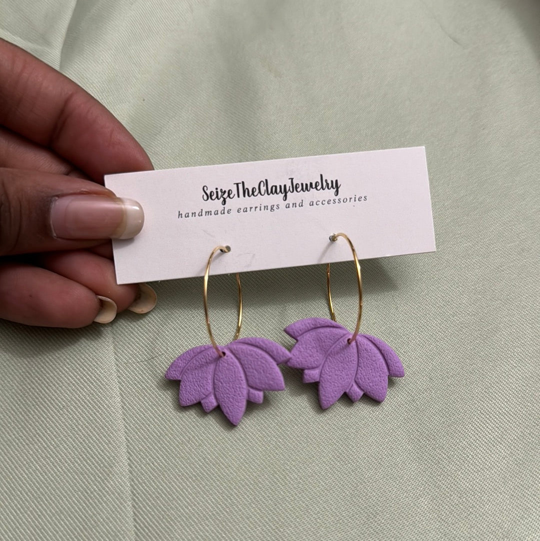 Lotus Clay Earrings - Hoop, Purple