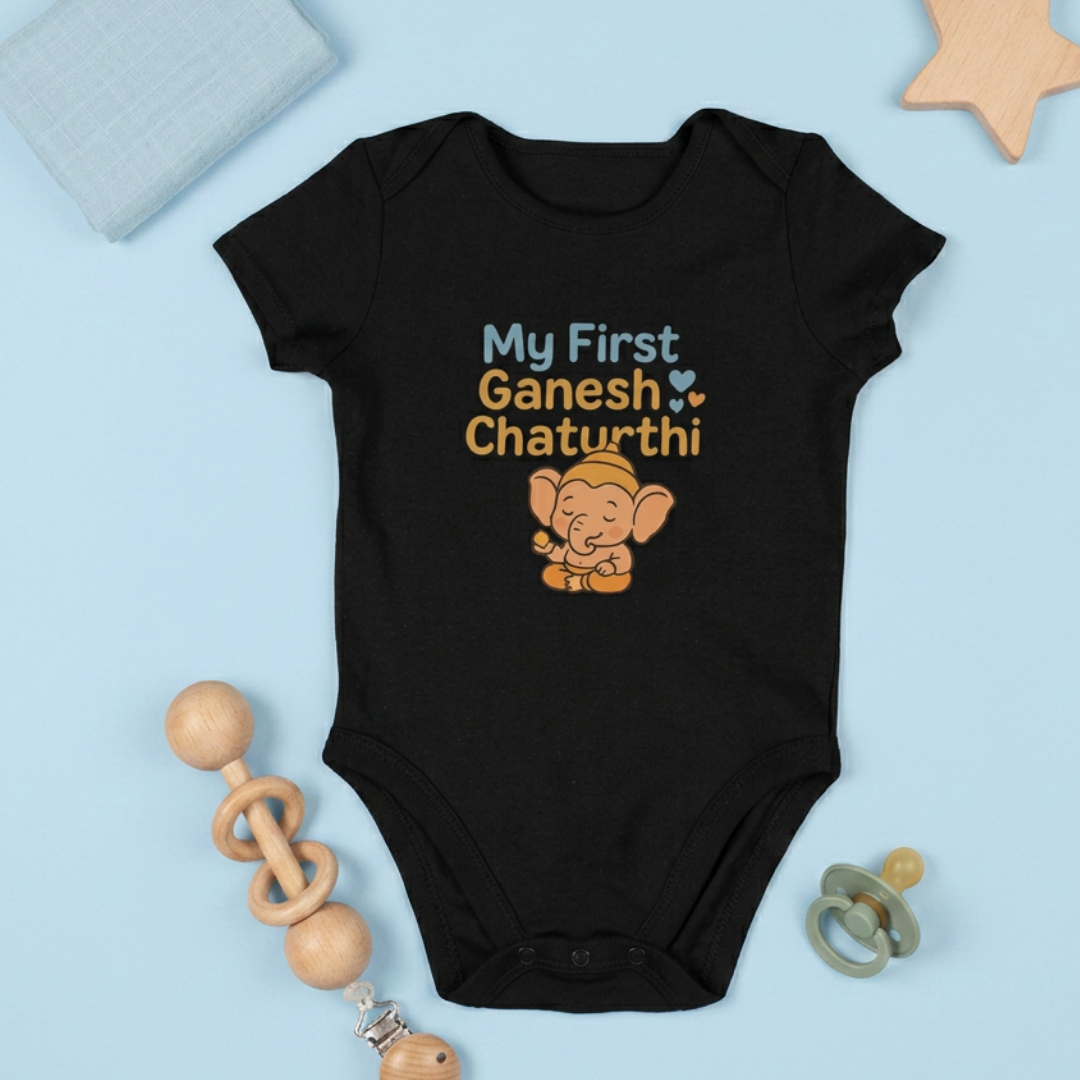 "My First Ganeshi Chaturi" Baby Onesie - Black