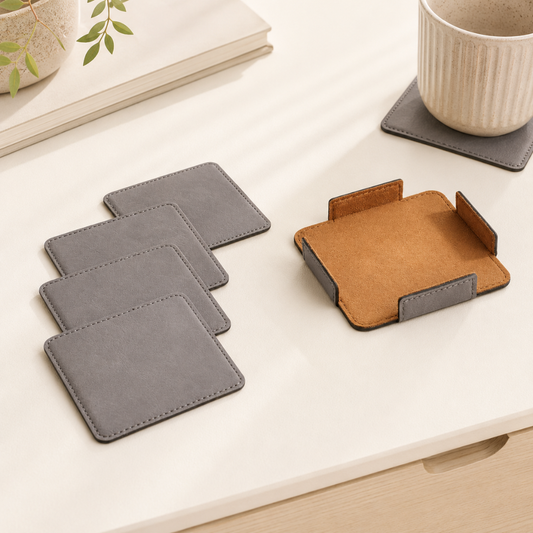Set of 4 Leatherette Coasters - Grey