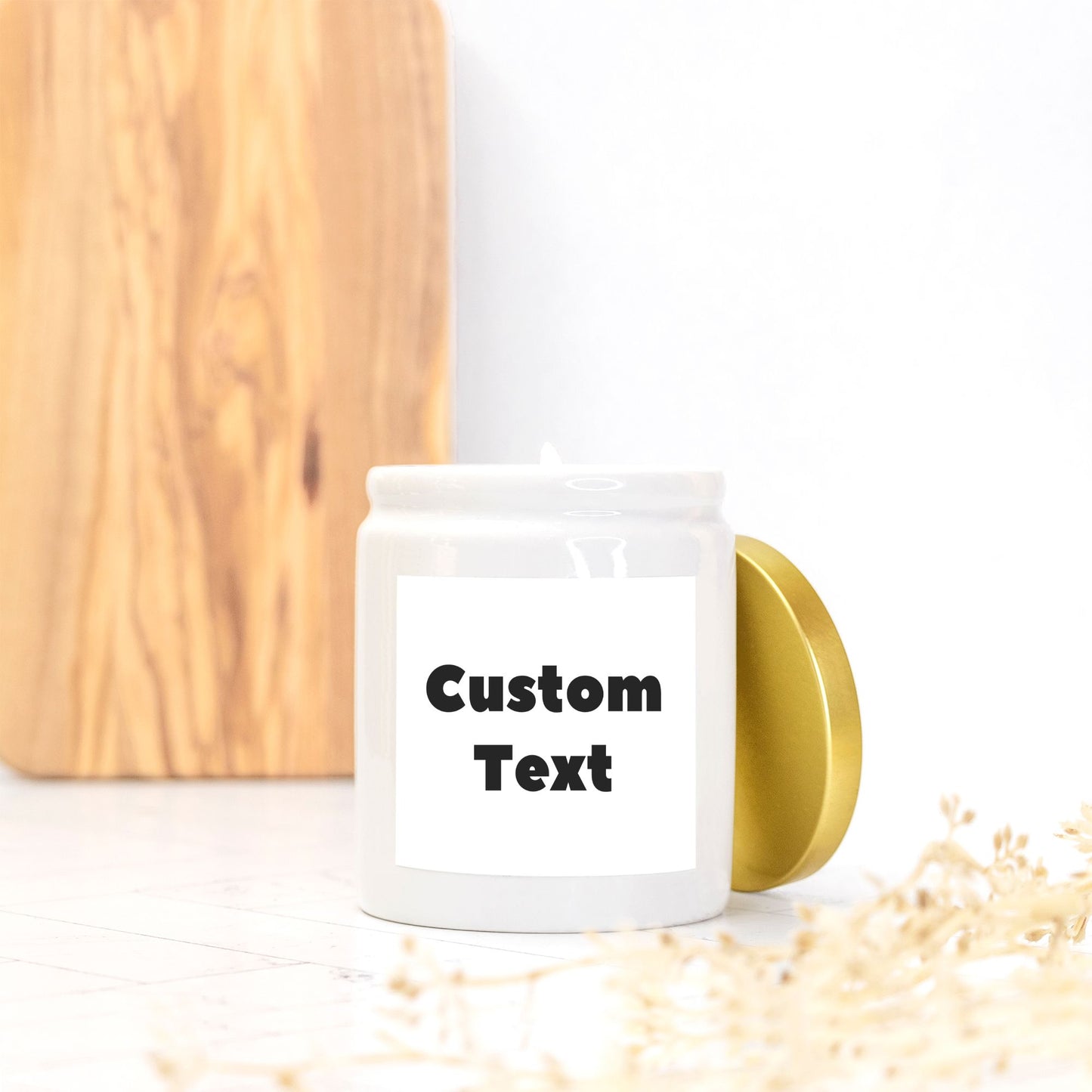 Custom Text - Candle Ceramic 8oz (White)