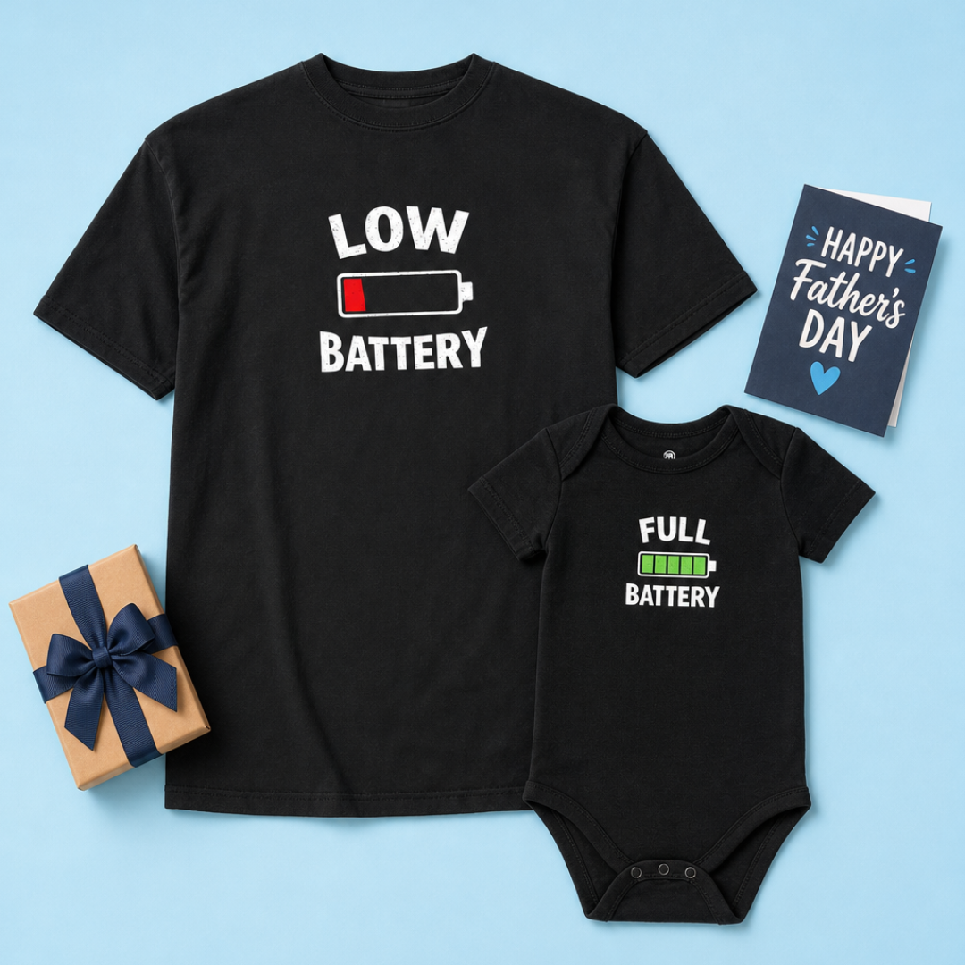 “Low Battery & Full Battery” Matching Father & Baby Duo Set
