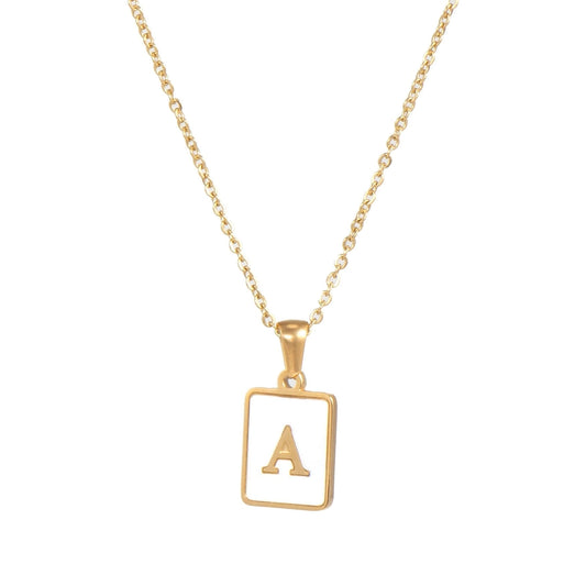 Square Initial 18K Gold-Plated Stainless Steel Necklace - Fgs - A