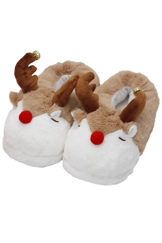 Adults Christmas Fuzzy Plush Lounge Sock Slippers - Reindeer