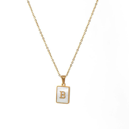Square Initial 18K Gold-Plated Stainless Steel Necklace - Fgs - B