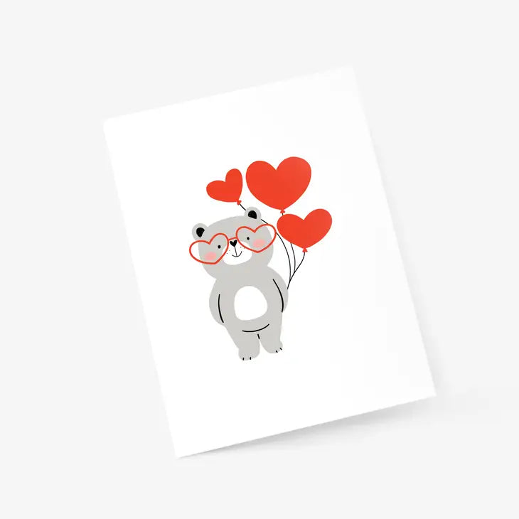 Cute Bear Holding Balloons - Valentine's Day Card