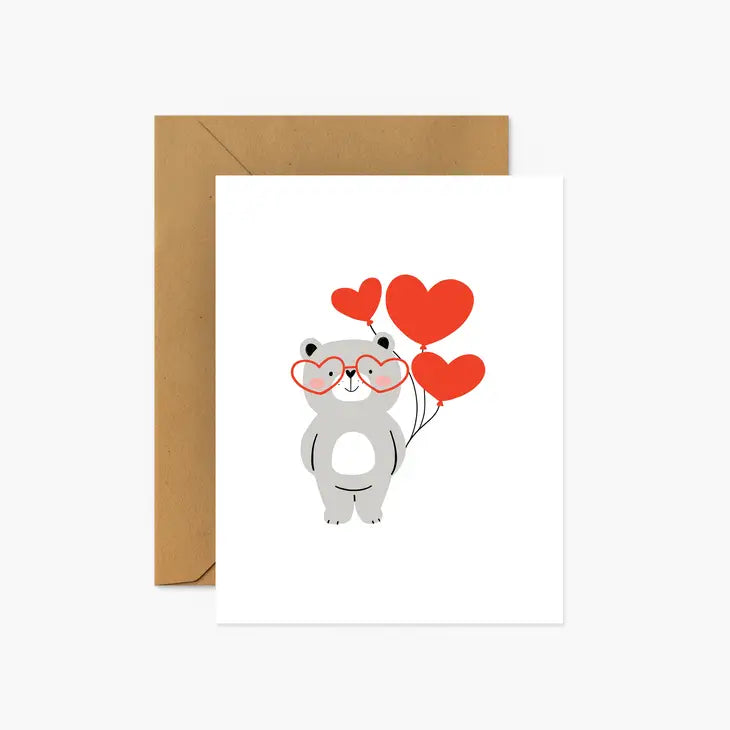 Cute Bear Holding Balloons - Valentine's Day Card
