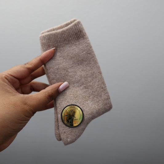 Women's 100% Cashmere Wool Sock, Men's Cashmere Socks - Beige Plain